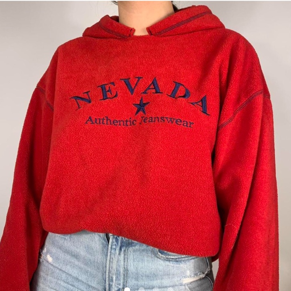 VINTAGE NEVADA RED FLEECE LONG SLEEVE SWEATER HOODIE